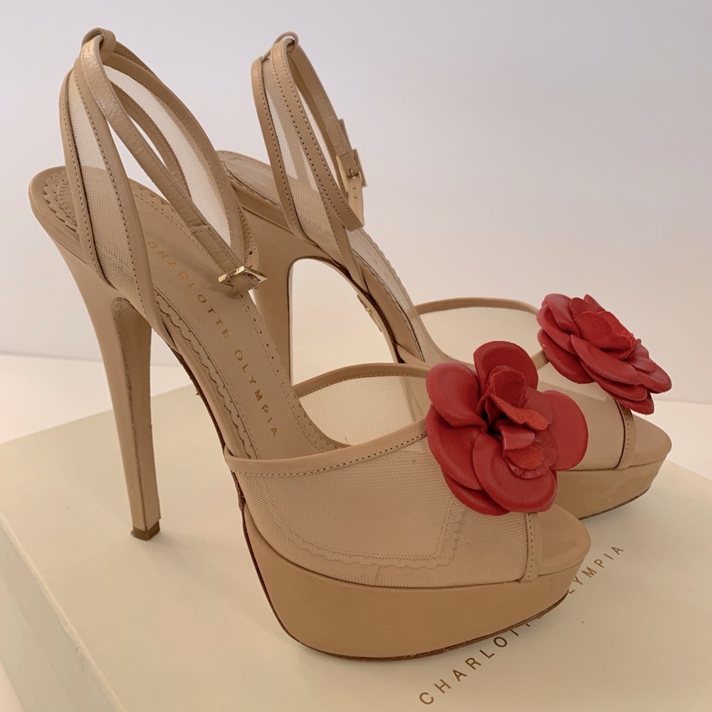 Charlotte Olympia Florentina Nude Mesh High Heels